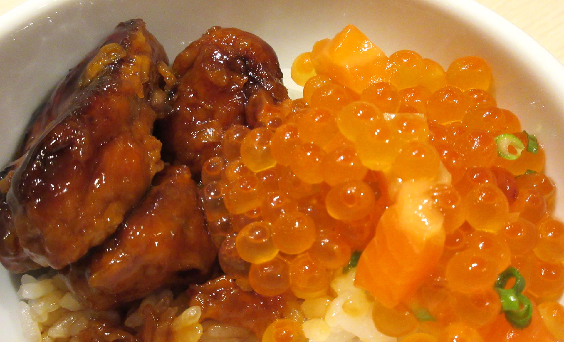 杉乃井ホテルの夕食（フォアグラ丼）